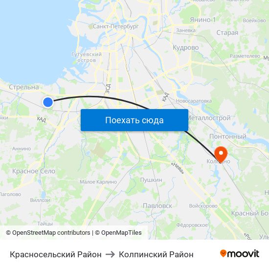 Красносельский Район to Колпинский Район map