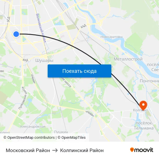 Московский Район to Колпинский Район map