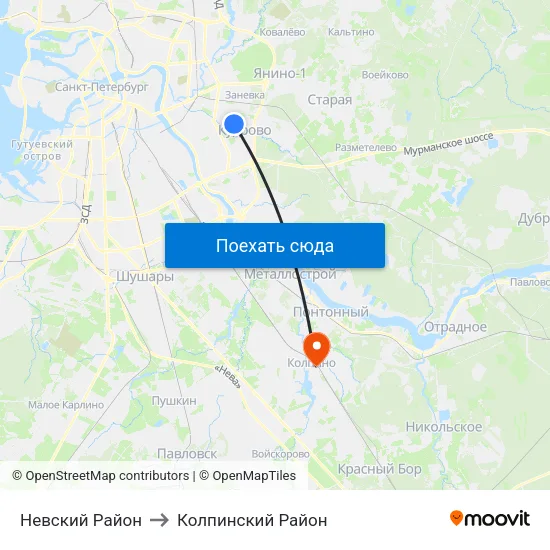 Невский Район to Колпинский Район map