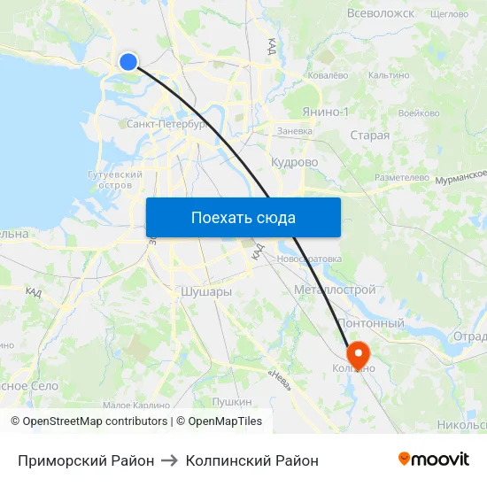 Приморский Район to Колпинский Район map