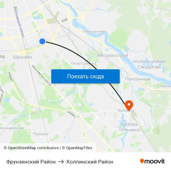 Фрунзенский Район to Колпинский Район map