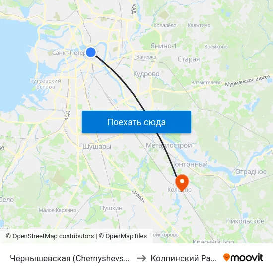 Чернышевская (Chernyshevskaya) to Колпинский Район map