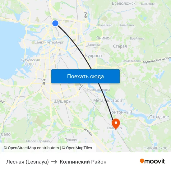 Лесная (Lesnaya) to Колпинский Район map
