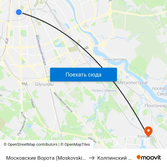 Московские Ворота (Moskovskiye Vorota) to Колпинский Район map