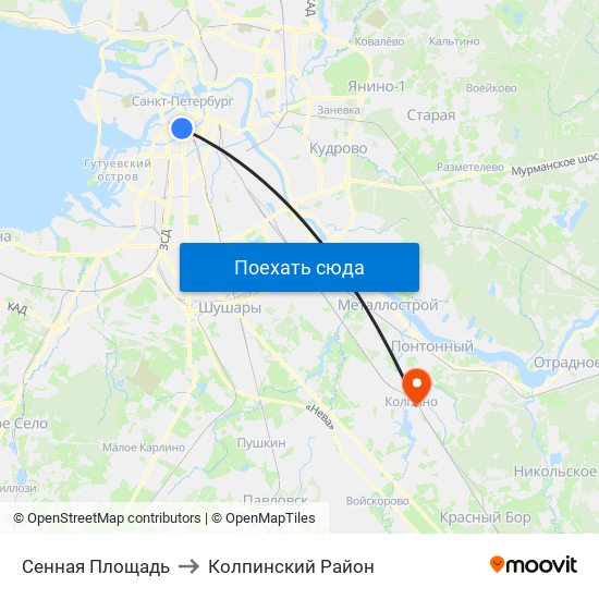 Сенная Площадь to Колпинский Район map