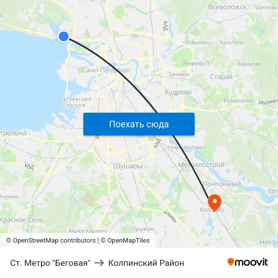 Ст. Метро "Беговая" to Колпинский Район map
