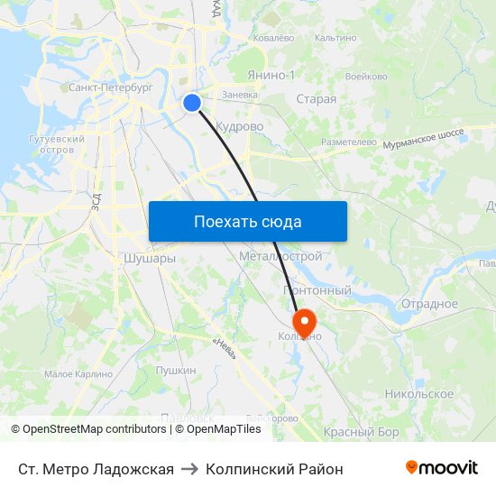 Ст. Метро Ладожская to Колпинский Район map