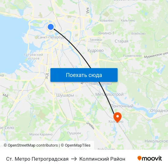 Ст. Метро Петроградская to Колпинский Район map