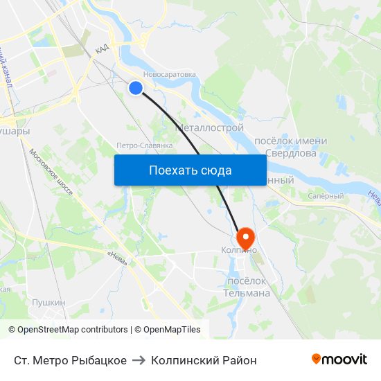 Ст. Метро Рыбацкое to Колпинский Район map