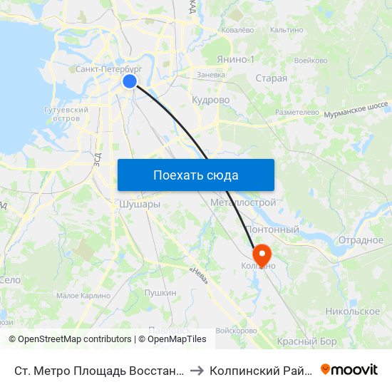 Ст. Метро Площадь Восстания to Колпинский Район map