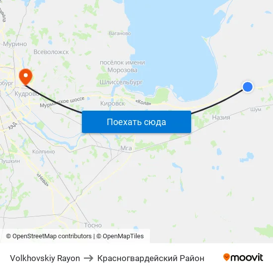 Volkhovskiy Rayon to Красногвардейский Район map
