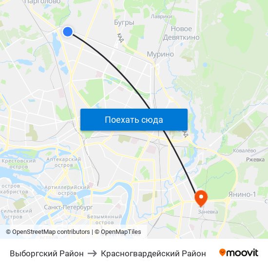 Выборгский Район to Красногвардейский Район map