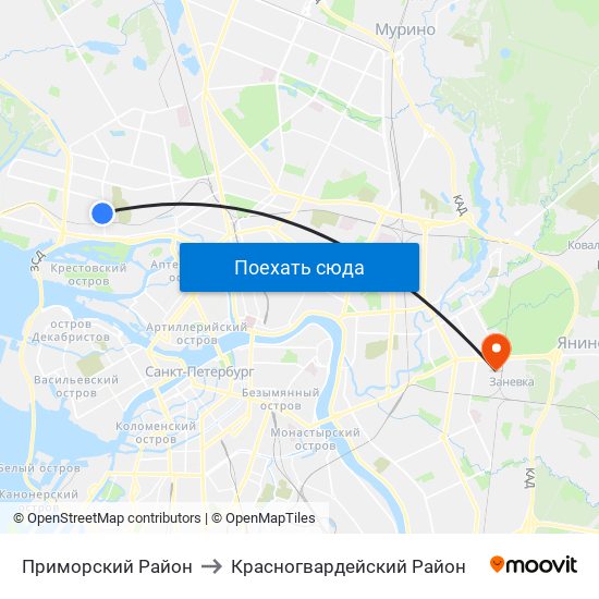 Приморский Район to Красногвардейский Район map