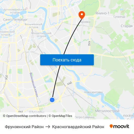 Фрунзенский Район to Красногвардейский Район map