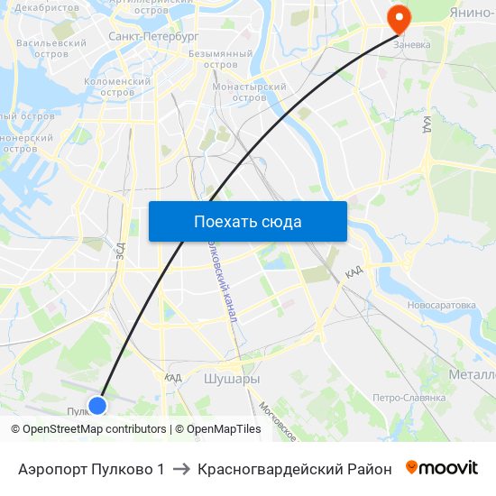 Аэропорт Пулково 1 to Красногвардейский Район map
