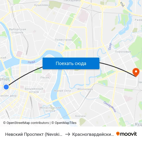 Невский Проспект (Nevskiy Prospekt) to Красногвардейский Район map
