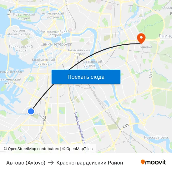 Автово (Avtovo) to Красногвардейский Район map