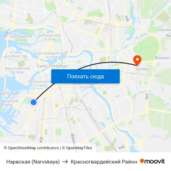 Нарвская (Narvskaya) to Красногвардейский Район map