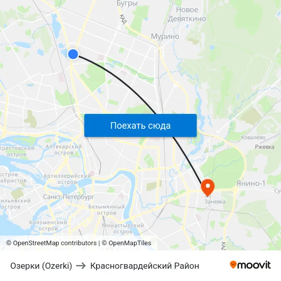 Озерки (Ozerki) to Красногвардейский Район map