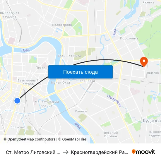 Ст. Метро Лиговский Пр. to Красногвардейский Район map