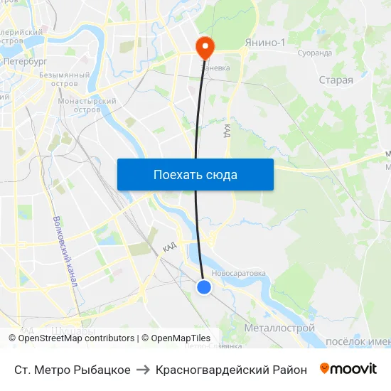 Ст. Метро Рыбацкое to Красногвардейский Район map