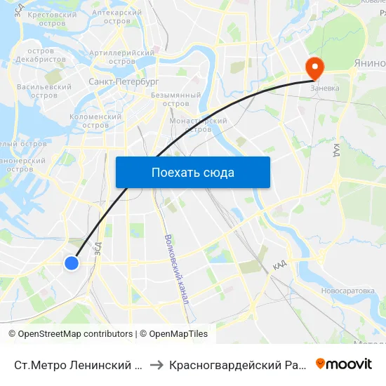 Ст.Метро Ленинский Пр. to Красногвардейский Район map