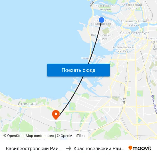 Василеостровский Район to Красносельский Район map