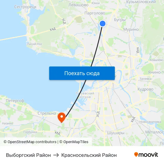 Выборгский Район to Красносельский Район map