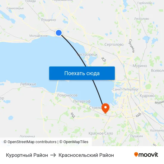 Курортный Район to Красносельский Район map