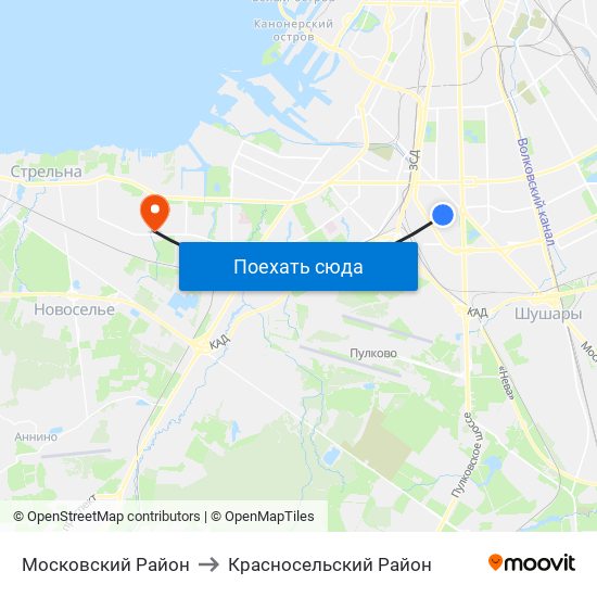 Московский Район to Красносельский Район map