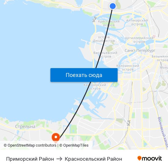 Приморский Район to Красносельский Район map