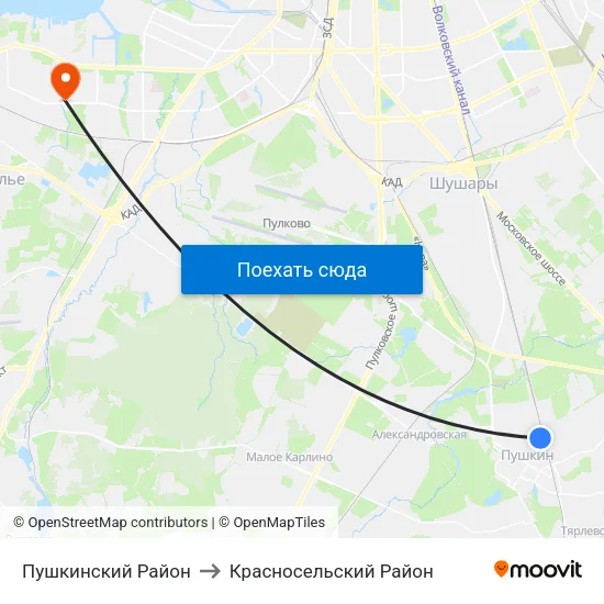Пушкинский Район to Красносельский Район map