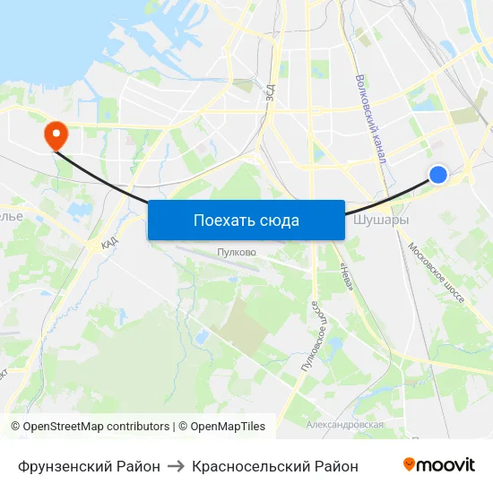 Фрунзенский Район to Красносельский Район map