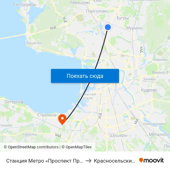 Станция Метро «Проспект Просвещения» to Красносельский Район map