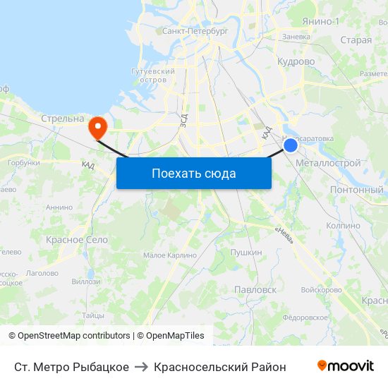 Ст. Метро Рыбацкое to Красносельский Район map