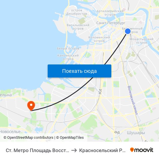 Ст. Метро Площадь Восстания to Красносельский Район map