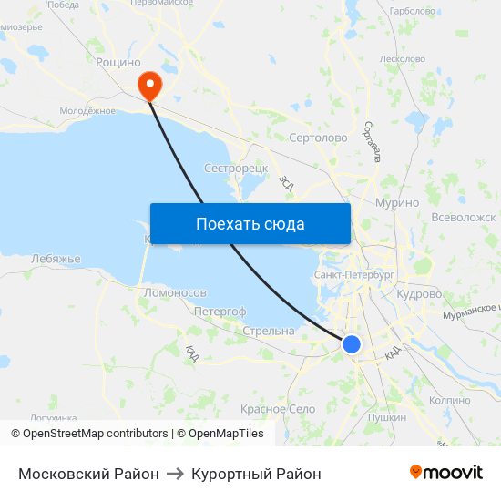 Московский Район to Курортный Район map