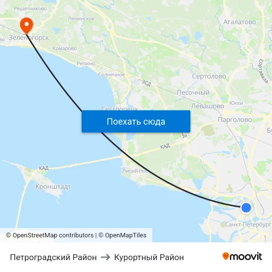 Петроградский Район to Курортный Район map