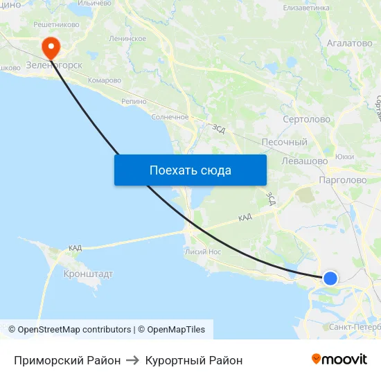 Приморский Район to Курортный Район map