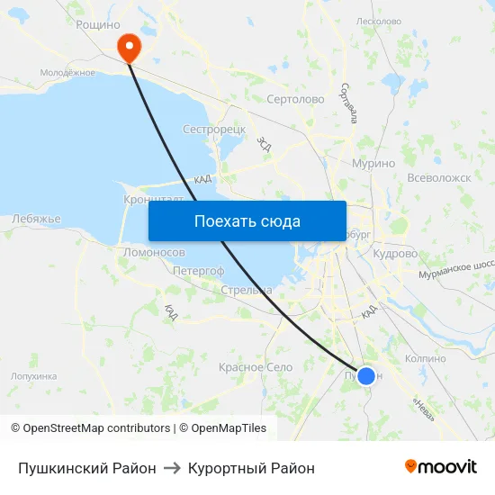 Пушкинский Район to Курортный Район map