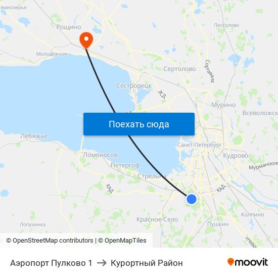 Аэропорт Пулково 1 to Курортный Район map