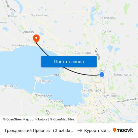 Гражданский Проспект (Grazhdansky Prospekt) to Курортный Район map