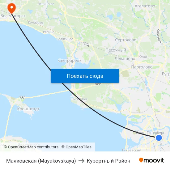 Маяковская (Mayakovskaya) to Курортный Район map