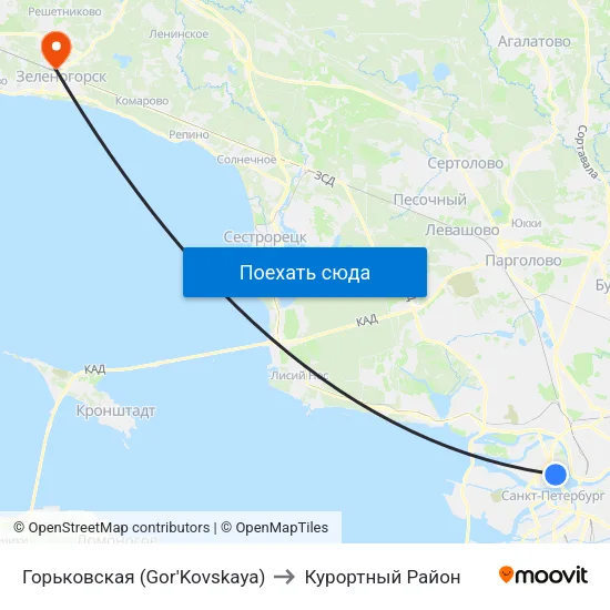 Горьковская (Gor'Kovskaya) to Курортный Район map