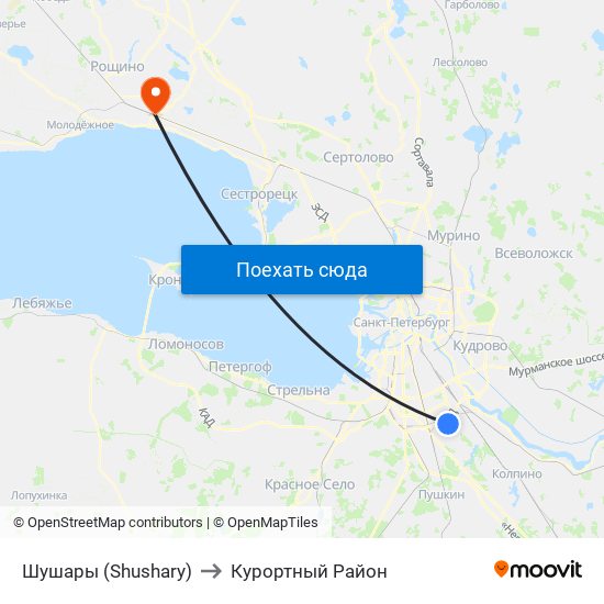 Шушары (Shushary) to Курортный Район map