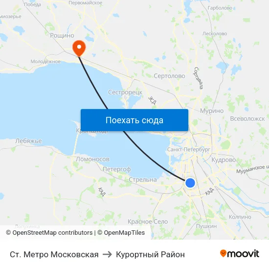 Ст. Метро Московская to Курортный Район map