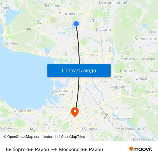 Выборгский Район to Московский Район map