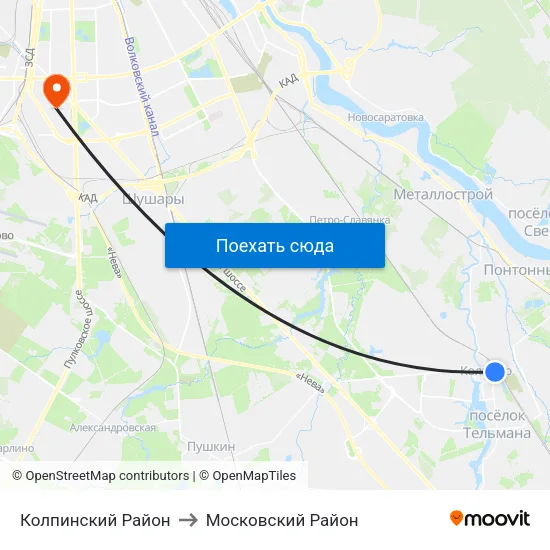 Колпинский Район to Московский Район map