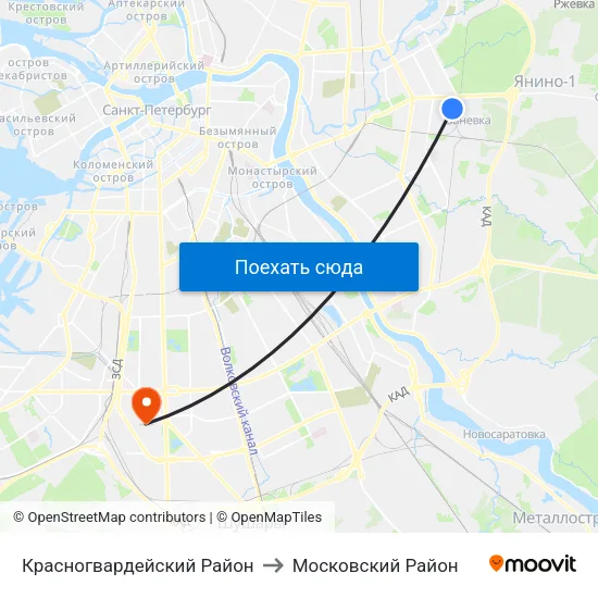Красногвардейский Район to Московский Район map