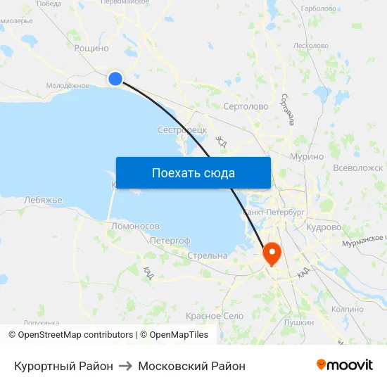 Курортный Район to Московский Район map